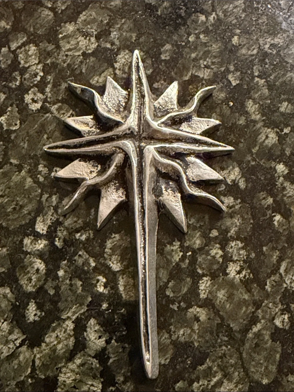 Mexican Pewter Metal Silver Flaming Starburst Cross Wall Decor